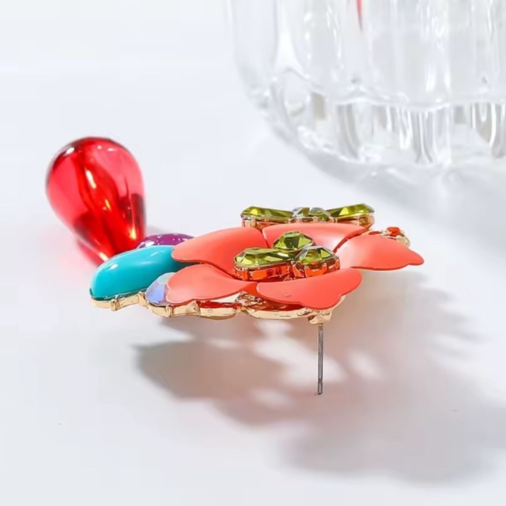 New! Anthropologie Colorful Floral Statement Earrings - Picture 7 of 10